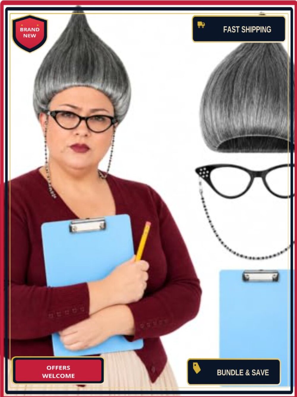 Womens Office Administrator Costume Accessories Set Synthetic Wig Cosplay